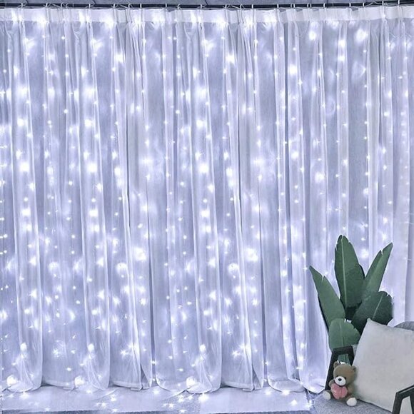 Dazzle Bright Curtain String Lights, 300 LED 9.8ft x 9.8ft 8 Lighting Modes - Picture 1 of 4